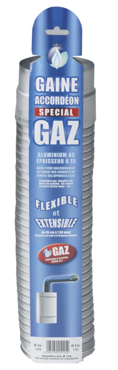 Gaine accordéon ''Spécial Gaz'' + raccord alu longueur 0,45 m à 1,50 m diamètre 111 / 116 réf. 015111