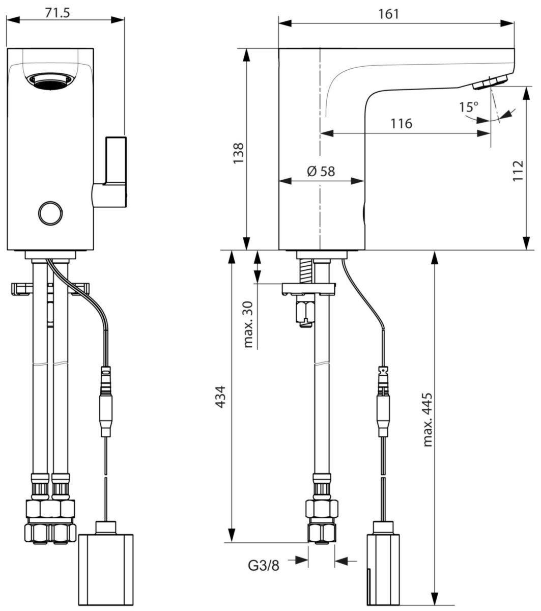 Robinet lavabo Okyris clinic détection électronique piles manette de réglage température réf. D2415AA