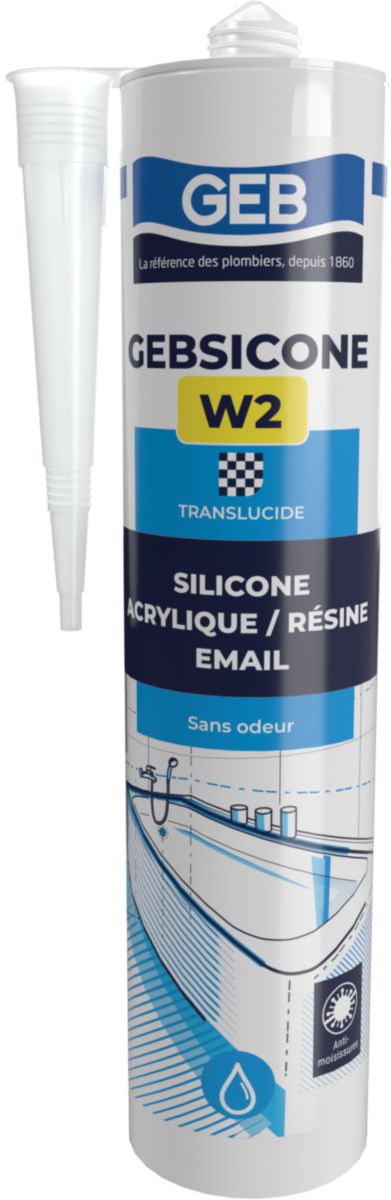 GEBSICONE W2 mastic 100% silicone d'étanchéité cartouche de 310ml translucide réf 890502