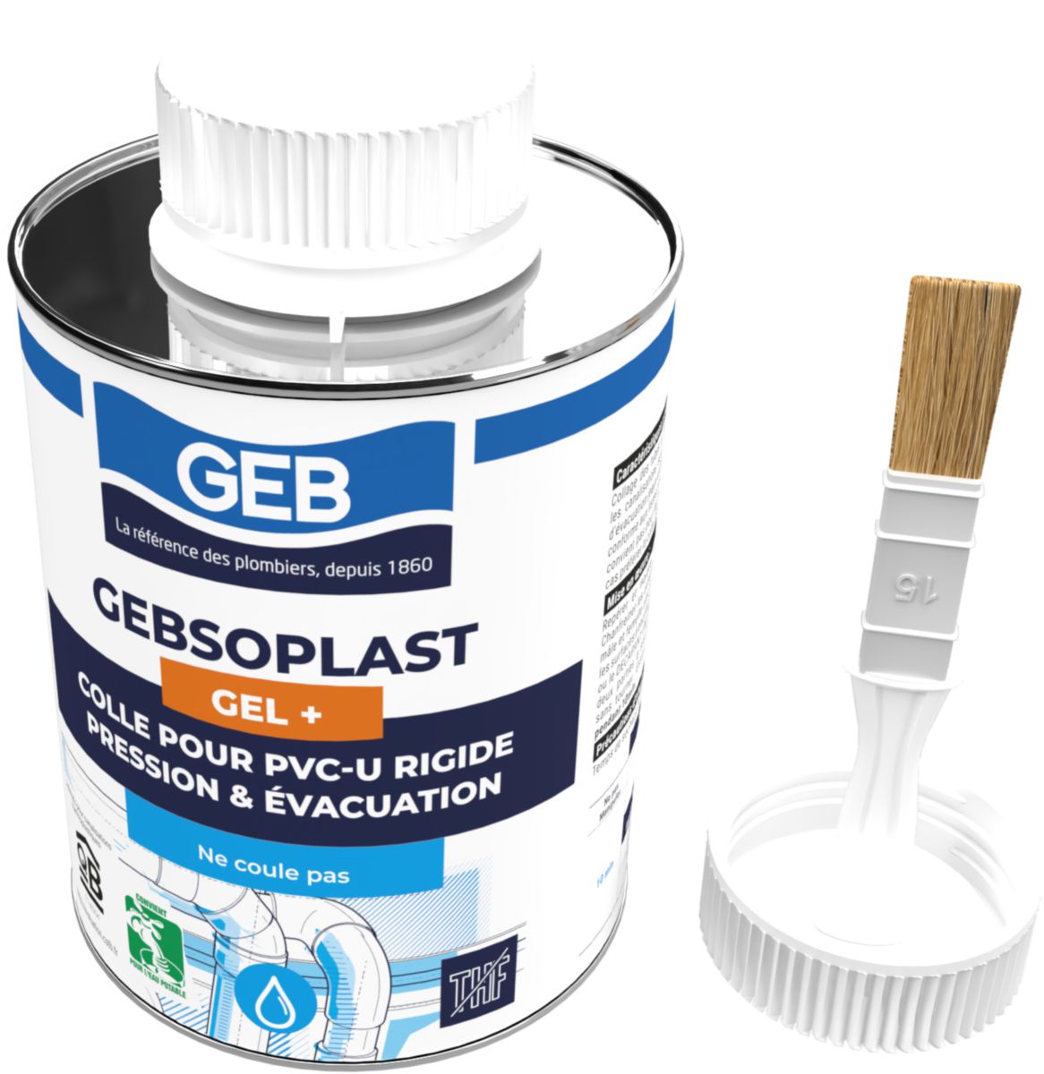 GEBSOPLAST GEL PLUS colle pour raccord en PVC rigide boîte de 500ml avec pinceau réf 504749