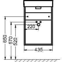 Meuble sous lave-mains. L43,5 x P35,3 x H59,1 cm. 1 porte à fermeture ralentie. Charnières à gauche. A commander avec le lave-mains EGN112. Mélaminé brillant Blanc Réf. EB2580G-R9-N18