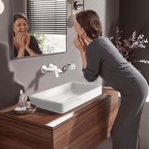 Mitigeur de lavabo encastré mural VIVENIS bec L 192 mm bonde à écoulement libre Blanc mat Réf. 75050700