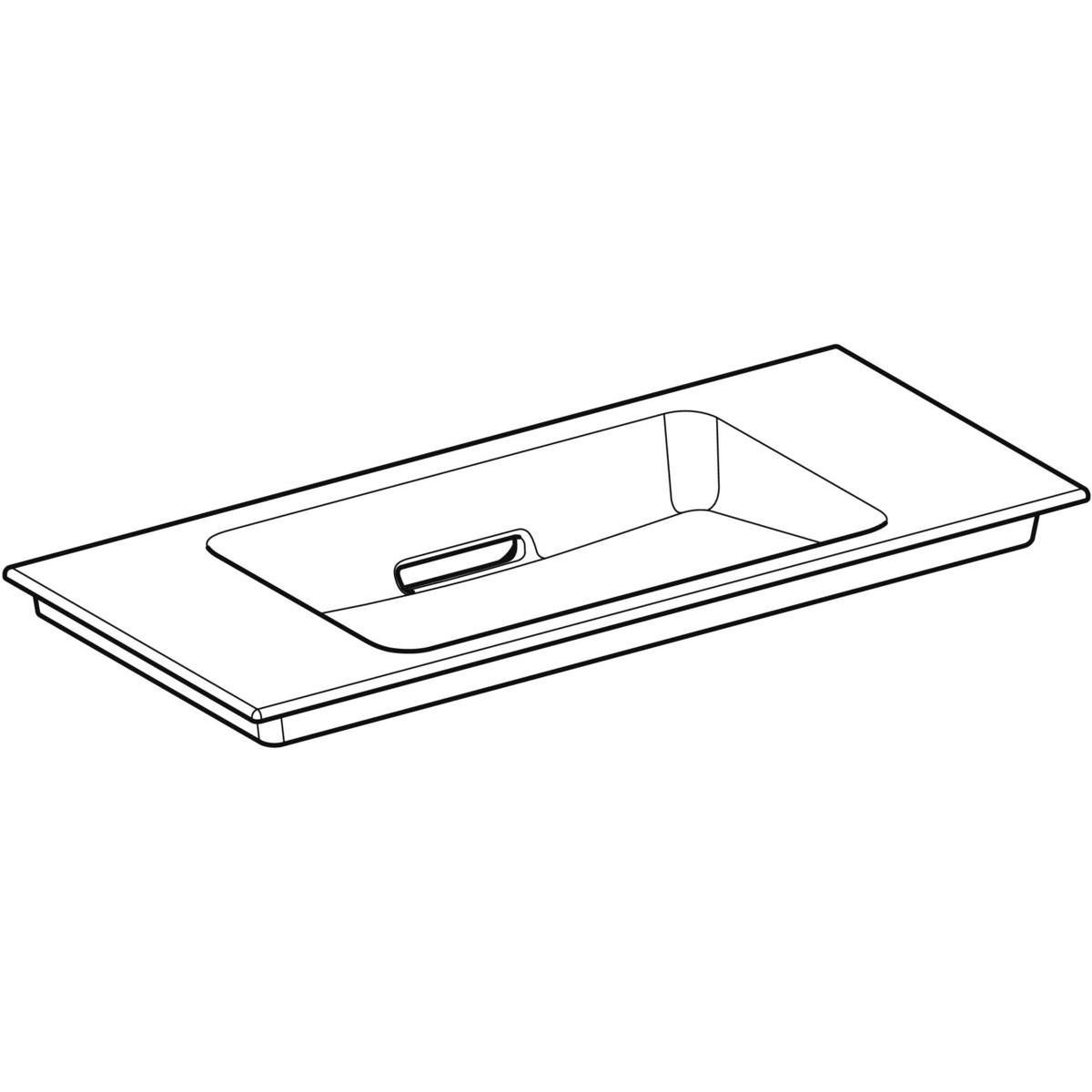 Lavabo pour meuble Geberit ONE sortie horizontale, compact, 90x40cm, sans trou de robinetterie, trop-plein dissimulé, blanc, KeraTect, chromé brossé Réf. 500.395.01.2