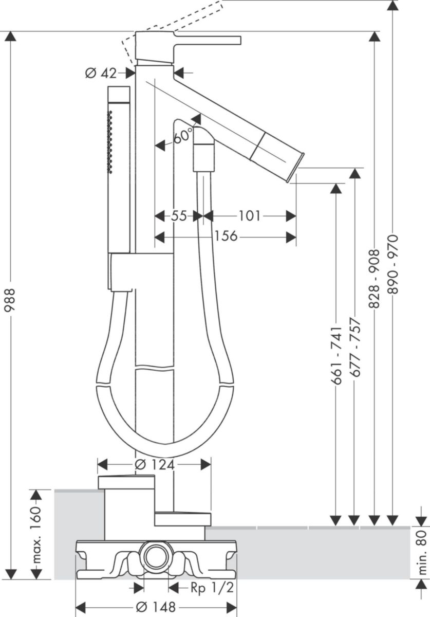 Mitigeur de bain-douche Axor STARCK pour montage au sol avec bec fixe, chromé réf. 10456000