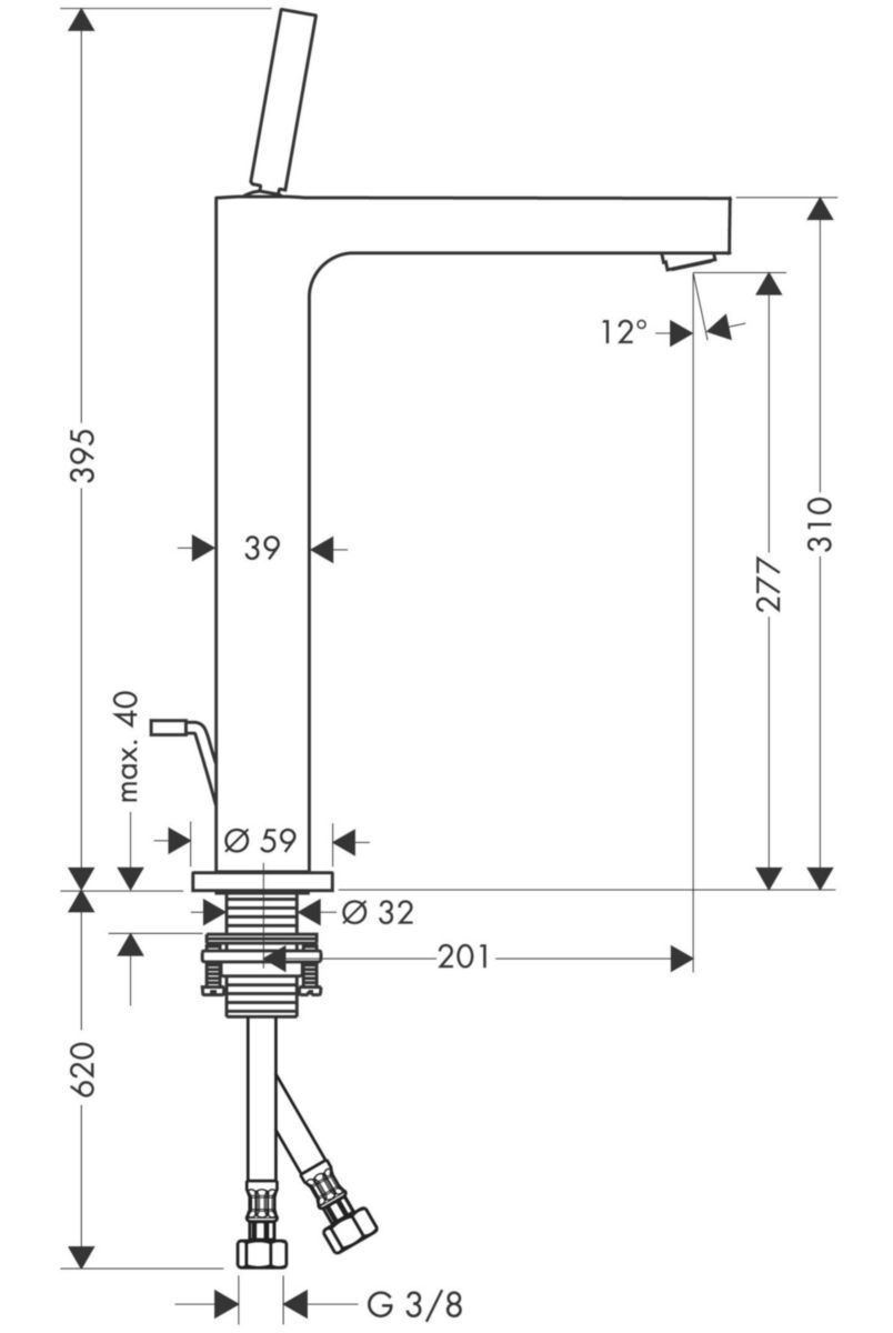 Mitigeur de lavabo Axor CITTERIO surélevé pour vasque libre, chromé réf. 39020000