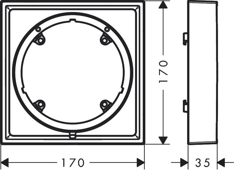 hansgrohe Rosace de compensation carrée 22 mm, Chromé