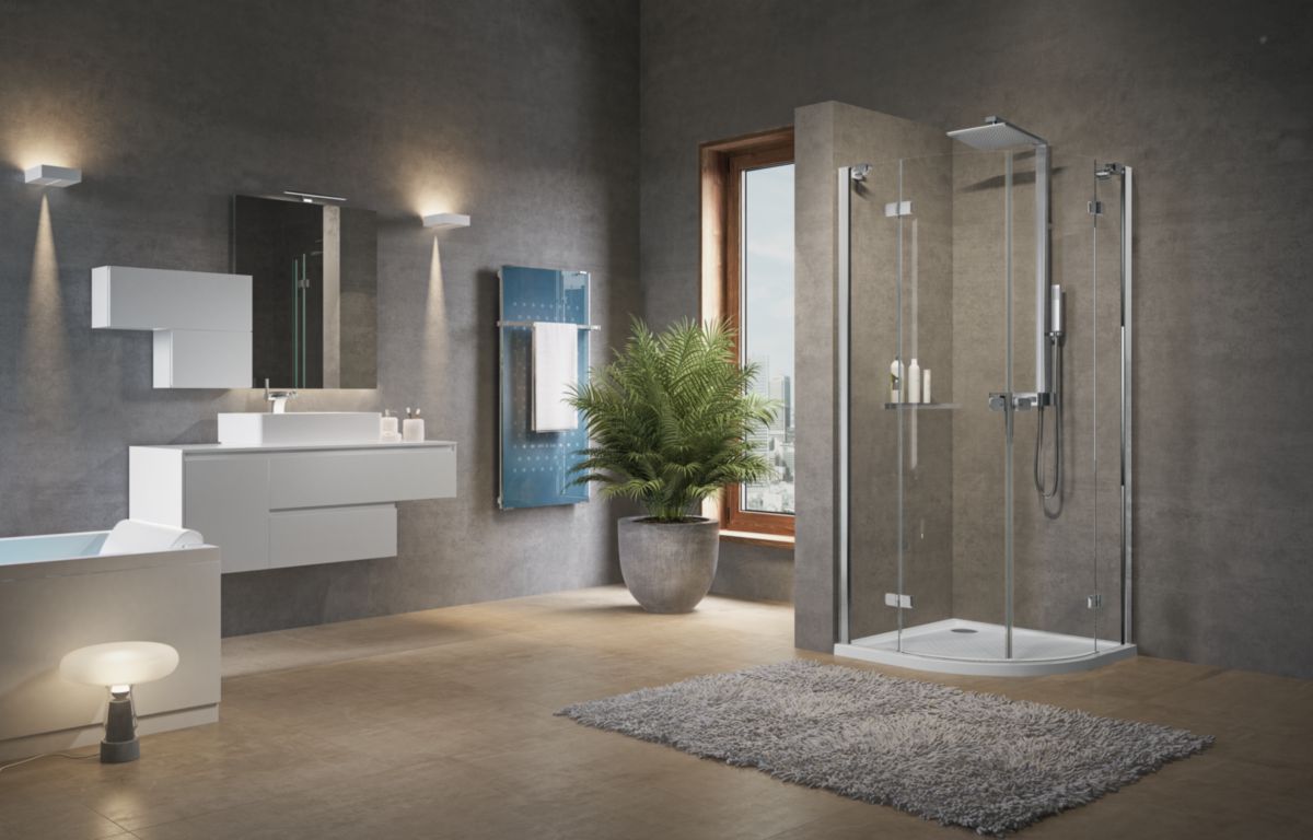 Paroi de douche Brera R 90 x 90 ext. 87 - 89 cm en verre trempé transparent chromé Réf. BRERAR90-1K