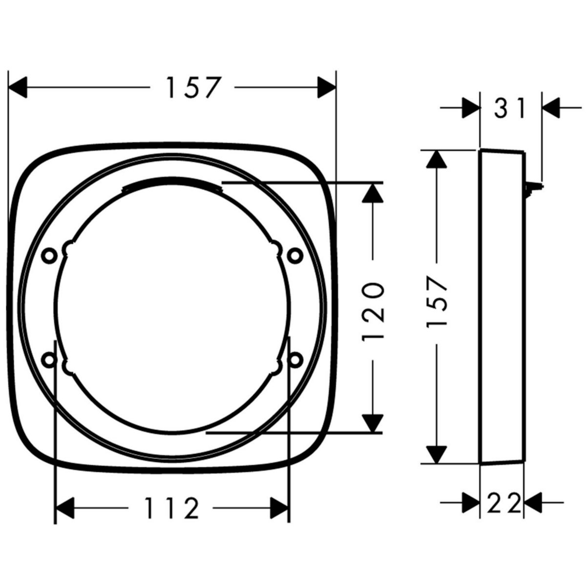 hansgrohe Rosace de compensation 157 x 157mm, Noir mat