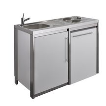 Meuble bas cuisinette METALLINE 120 cm  1 porte avec niche pour réfrigérateur 55 cm, Coloris Glacier