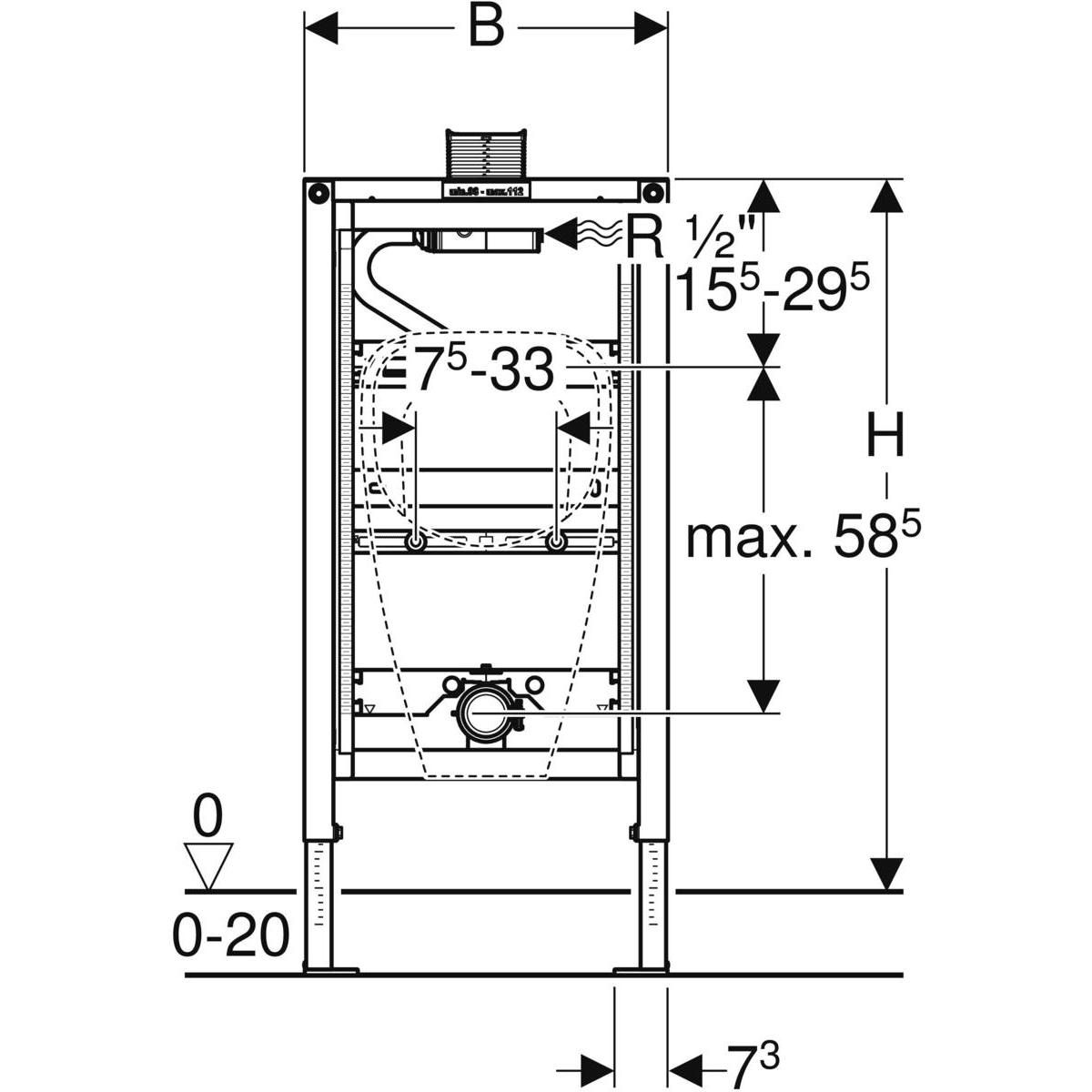 Bâti-support DUOFIX PLUS urinoir, hauteur réduite 98cm, déclenchement par le dessus réf. 111617001