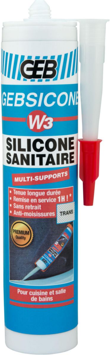 GEBSICONE W3 mastic 100% silicone d'étanchéité cartouche de 280ml trans réf 890751