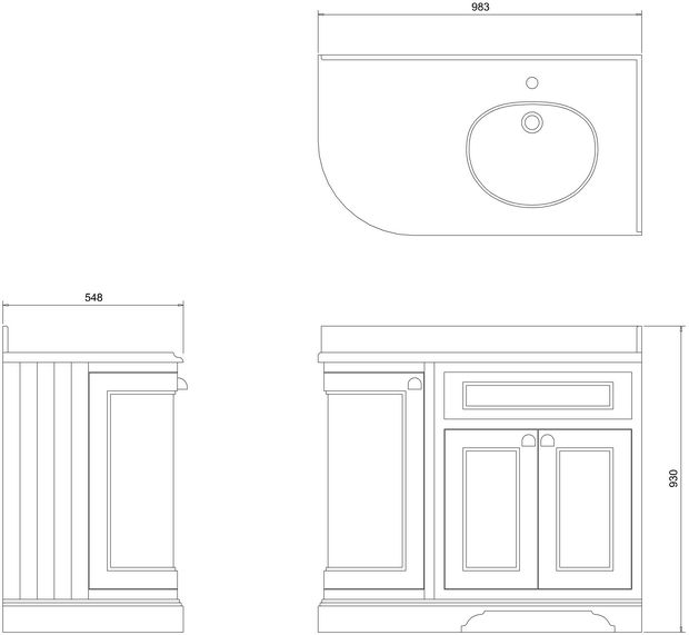 Plan de toilette Burlington Carrare blanc vasque à droite 1000 mm réf. BC98R