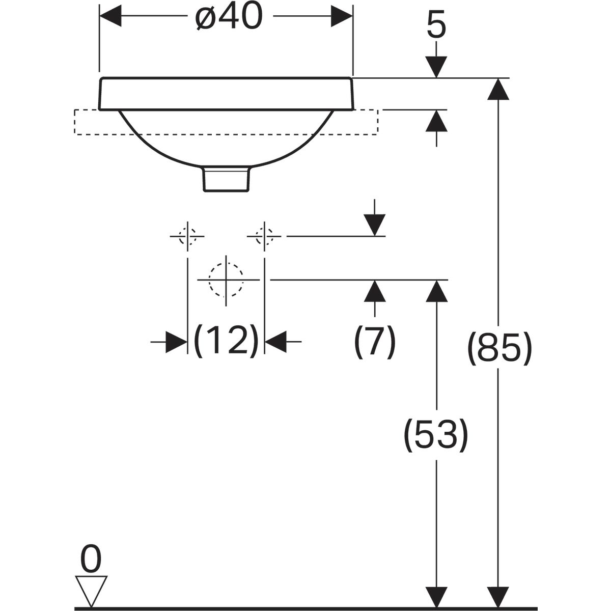 Vasque VARIFORM ronde à encastrer diamètre 40cm sans trou de robineterie blanc Réf. 500.700.01.2