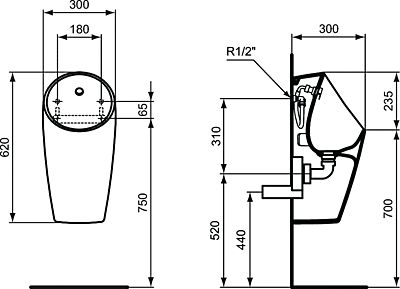 Urinoir Sphero Maxi - entrée arrière - alimentation cachée Réf. P009501