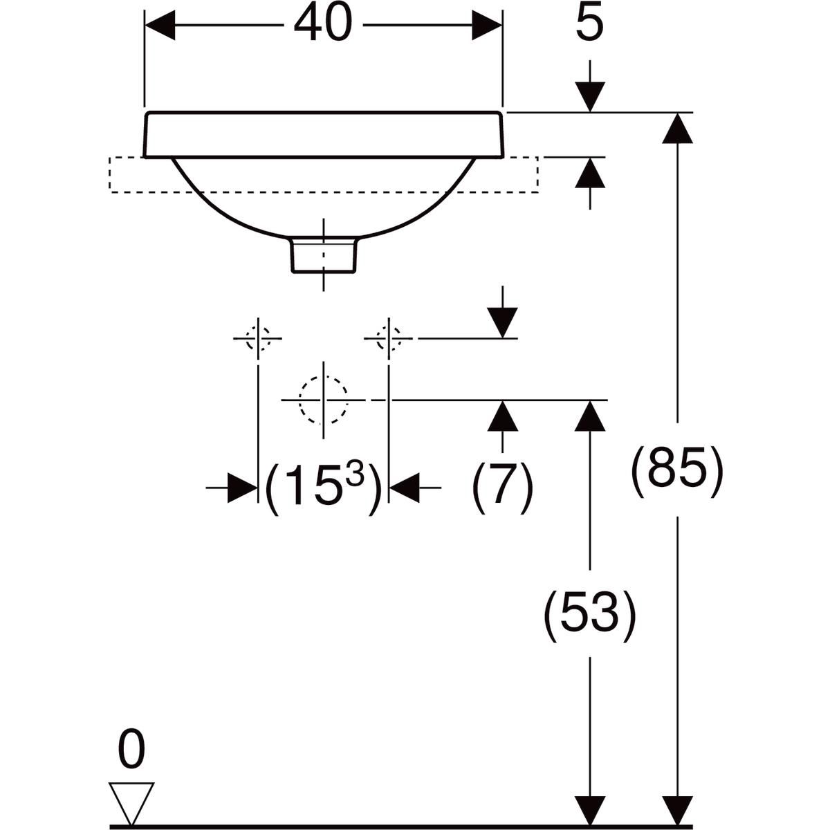 Vasque VARIFORM ronde à encastrer diamètre 40cm sans trou de robineterie blanc Réf. 500.700.01.2