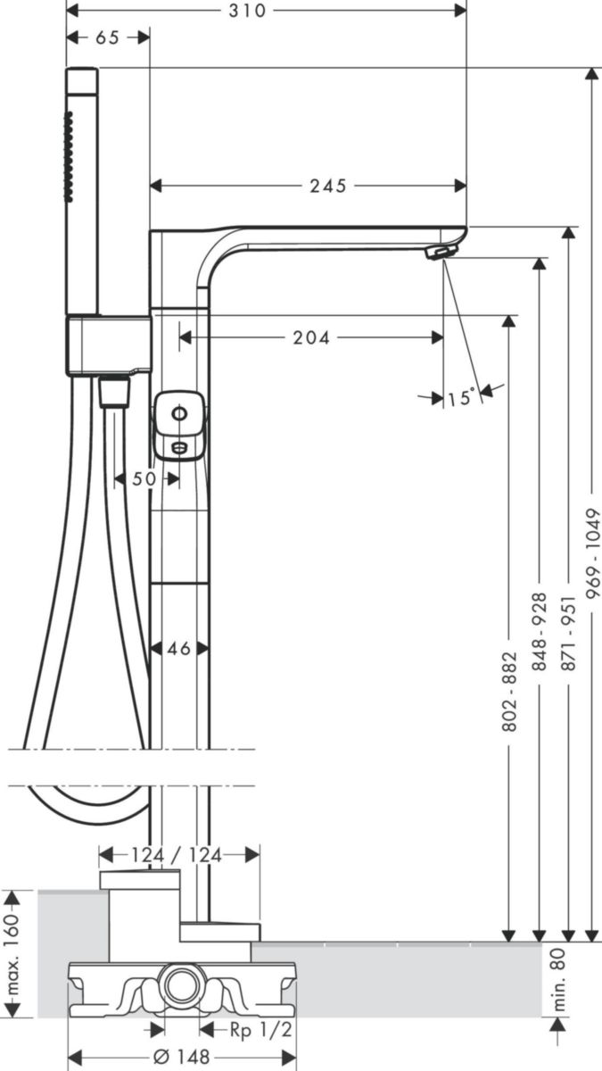 Mitigeur thermostatique URQUIOLA encastré au sol, set de finition, chromé réf. 11422000