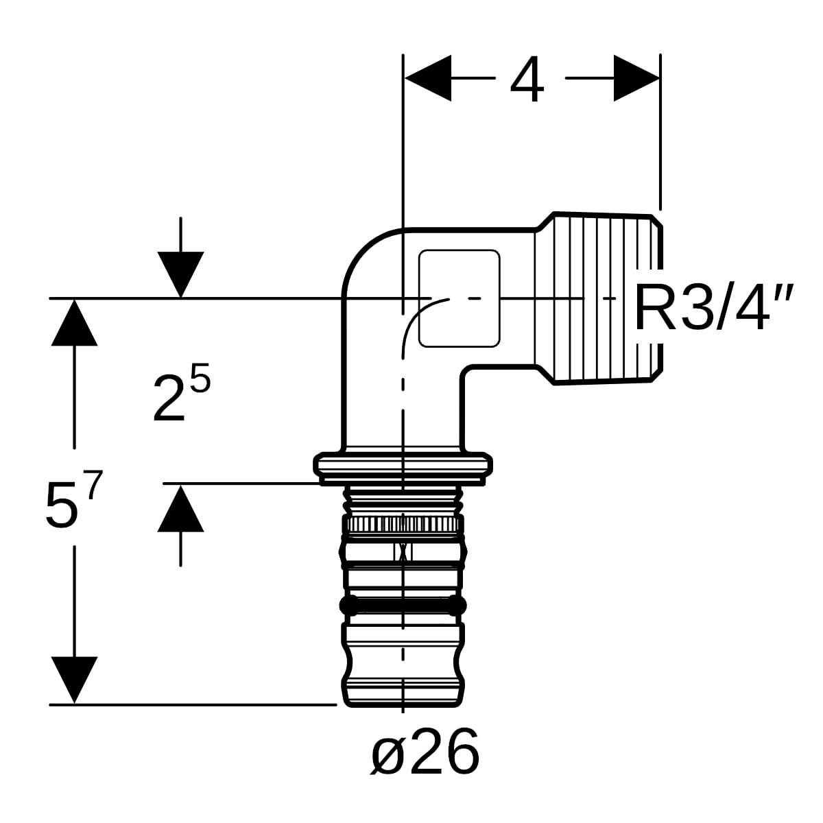 Coude mixte 90° m3/4 D26 Réf 613.253.00.5