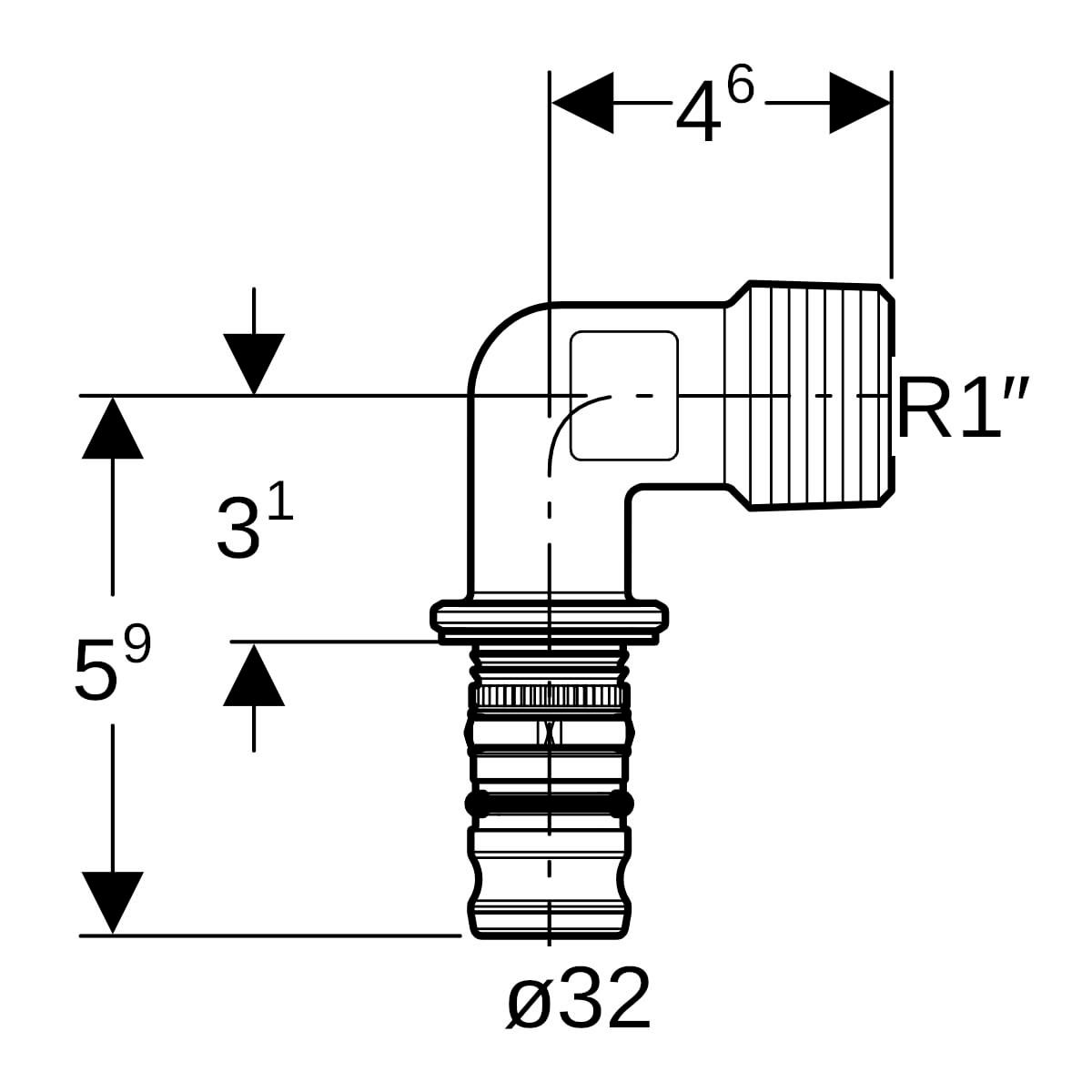 Coude mixte 90° m1 D32 Réf 614.254.00.5