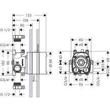 Corps d'encastrement thermostatique encastré 20 x 27, 12 x 12, STARCKSHOWER chromé réf. 10754180