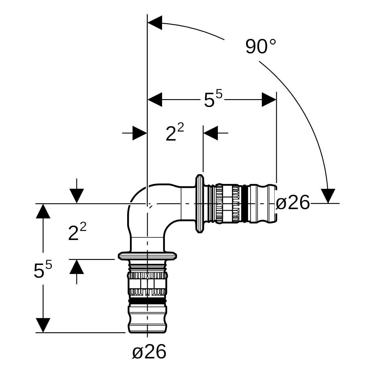 Coude à sertir 90° D26 Réf 623.271.00.5