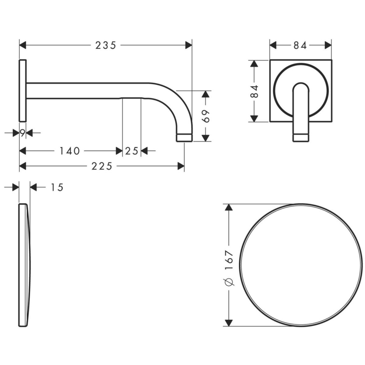 Mitigeur de lavabo électronique encastré mural UNO2, avec bec 225 mm, chromé réf. 38120000