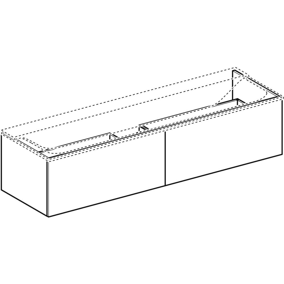 Meuble bas pour lavabo Geberit Xeno² en matériau minéral, avec deux tiroirs: Largeur 159.5cm, Hauteur 35cm, Profondeur 47.3cm, Blanc / Laqué mat