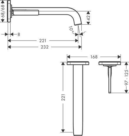 AXOR Citterio E Mitigeur de lavabo encastré mural avec rosaces, bec 221 mm, bonde à écoulement libre, Rouge doré brossé