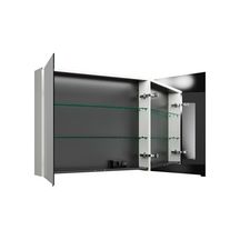 Armoire de toilette EQIO SMART avec éclairage LED, largeur 100cm, hauteur 80 cm, 2 portes, miroir double, bloc interrupteur et prise, étagère en verre, IP24, finition blanc brillant Réf. SPGS100F3666