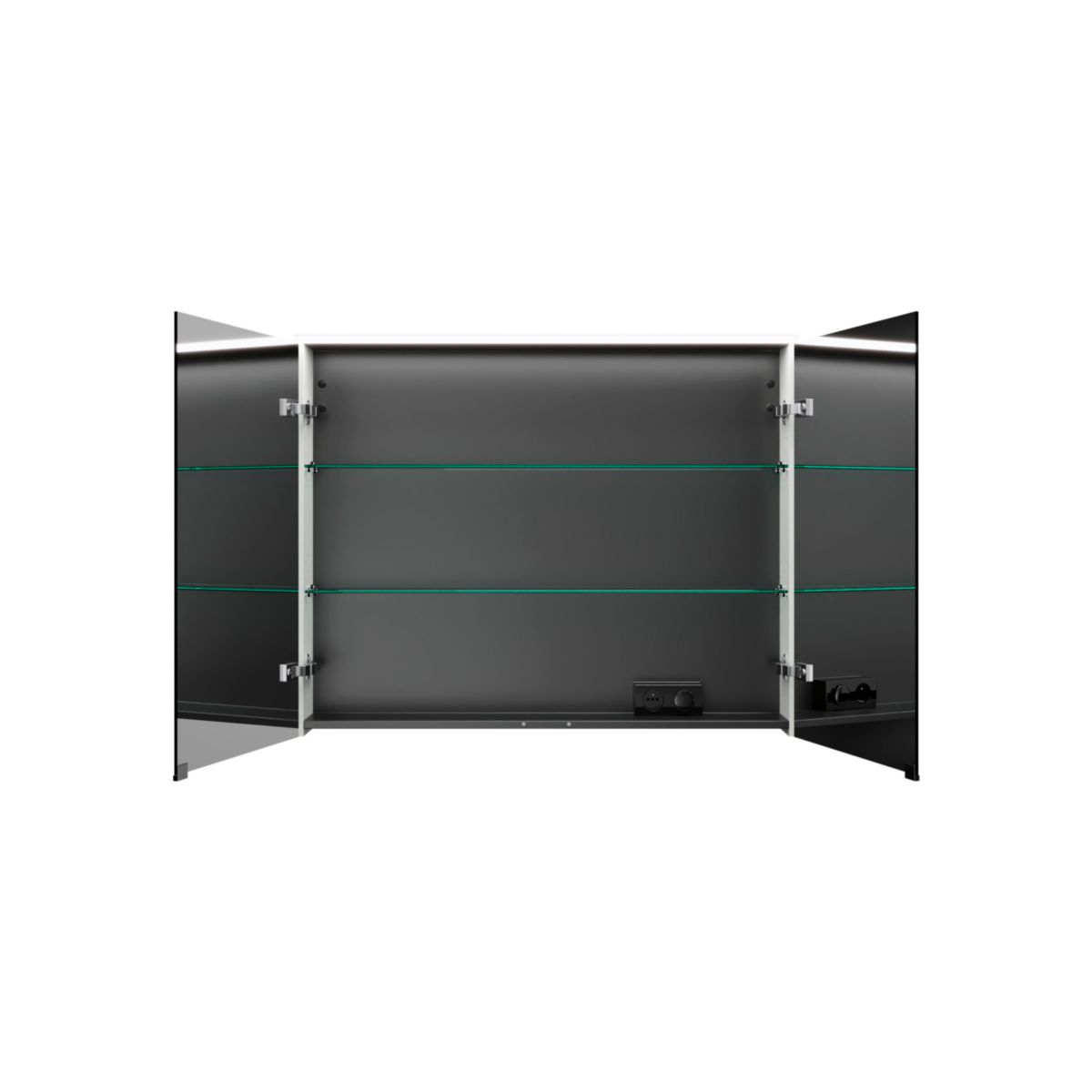 Armoire de toilette EQIO SMART avec éclairage LED, largeur 100cm, hauteur 80 cm, 2 portes, miroir double, bloc interrupteur et prise, étagère en verre, IP24, finition blanc brillant Réf. SPGS100F3666