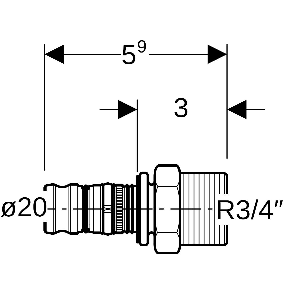 Jonction mixte filetée mâle 20x27 D20 Réf 612.536.00.5