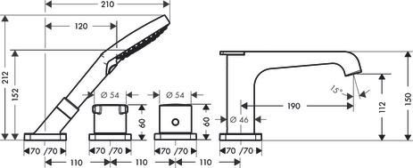 AXOR Citterio E Batterie bain/douche thermostatique 4 trous pour montage sur plage de carrelage avec rosaces, Bronze brossé