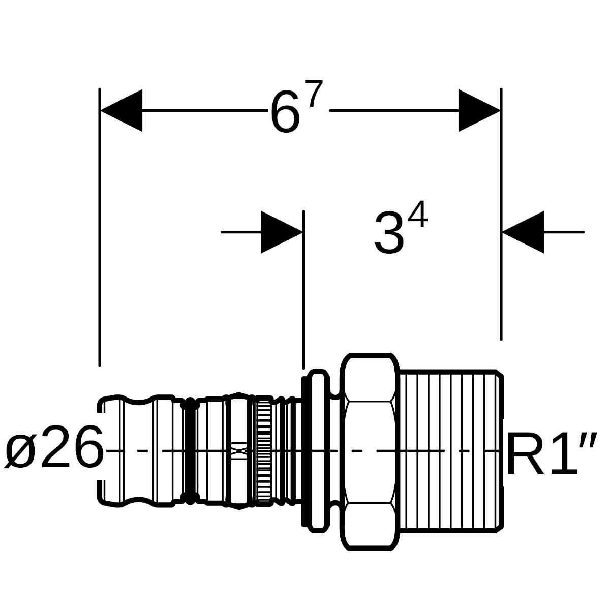 Jonction mixte filetée mâle 26x34 D26 Réf 613.537.00.5