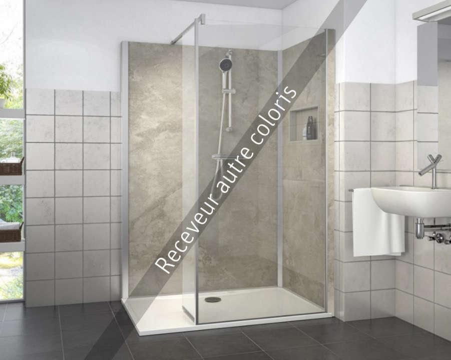 Cabine Vinata Style en angle - orientation droite - dimensions : 1360 x 877 mm - panneaux marbre beige - receveur beige - verre clair Réf. 1416000985 / VISTRMB614090AP