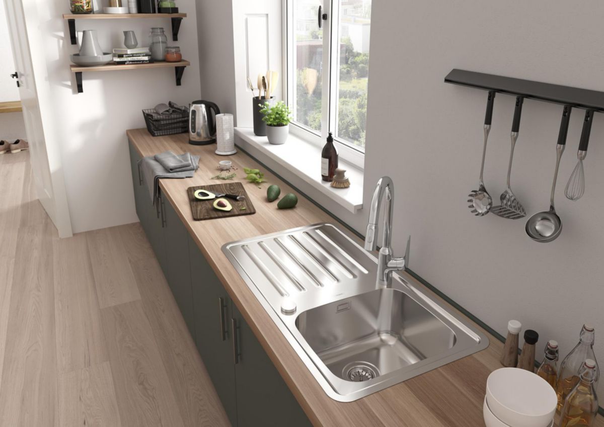 hansgrohe Focus M42 Mitigeur de cuisine 220, avec douchette extractible 2 jets, Chrome