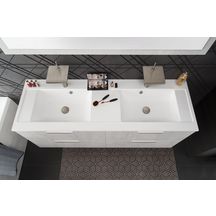 Plan vasque Moule avec trop plein profondeur 46 cm longueur 140 cm double blanc brillant réf. FRDM14D01