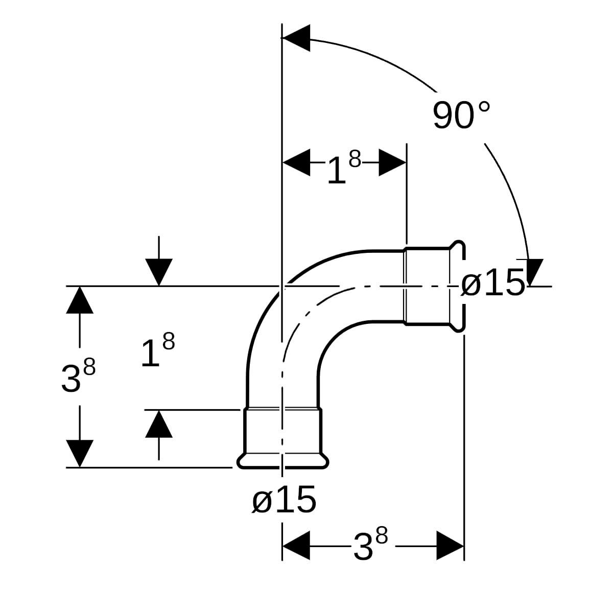 Coude 90° D15mm, acier inox Réf 30102