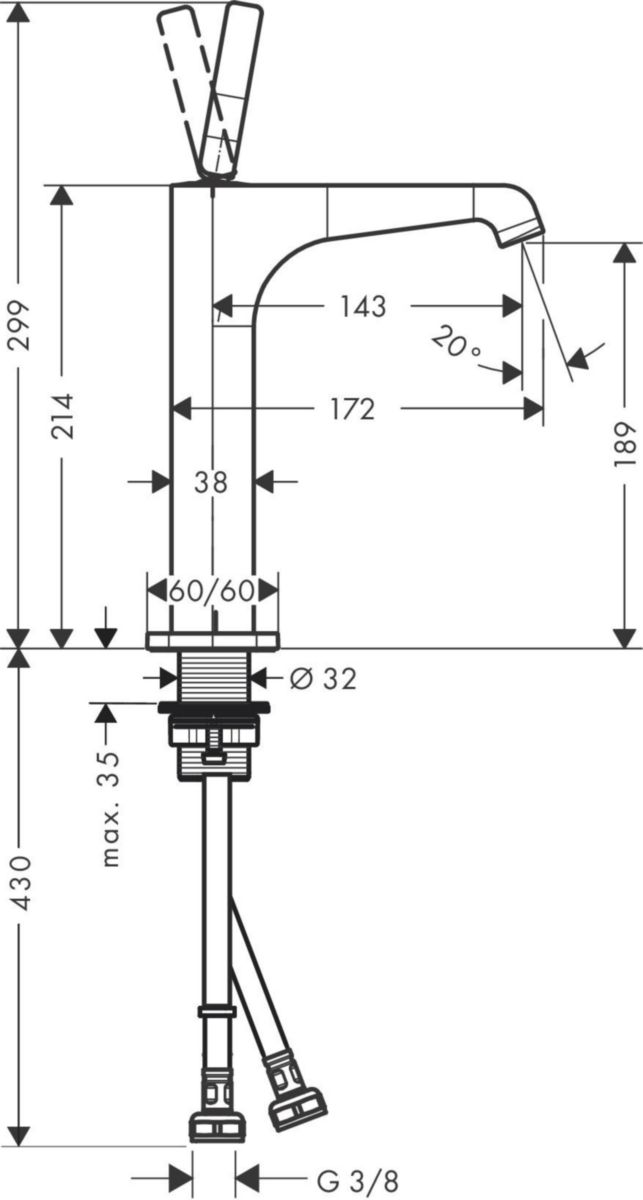 Mitigeur lavabo Axor Citterio E 215 surélevé pour vasque libre sans tirette ni vidage réf. 36103000