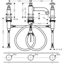 Mélangeur lavabo AXOR MORTREUX 3 trous, poignées croisillons avec tirette et vidage Chromé Réf : 16536000