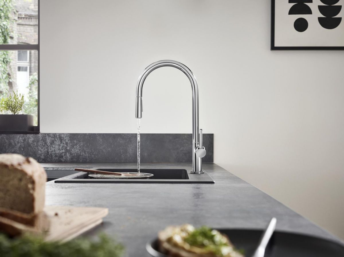 hansgrohe Talis M54 Mitigeur de cuisine 210, avec douchette extractible 2 jets, sBox, Chrome