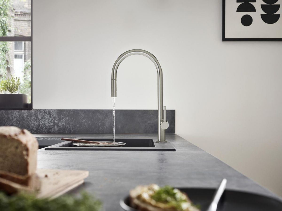 hansgrohe Talis M54 Mitigeur de cuisine 210, avec douchette extractible 2 jets, Aspect acier inox