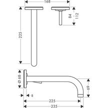 Mitigeur de lavabo encastré mural Uno² avec rosaces bec 225 mm bonde à écoulement libre Réf. 38116990