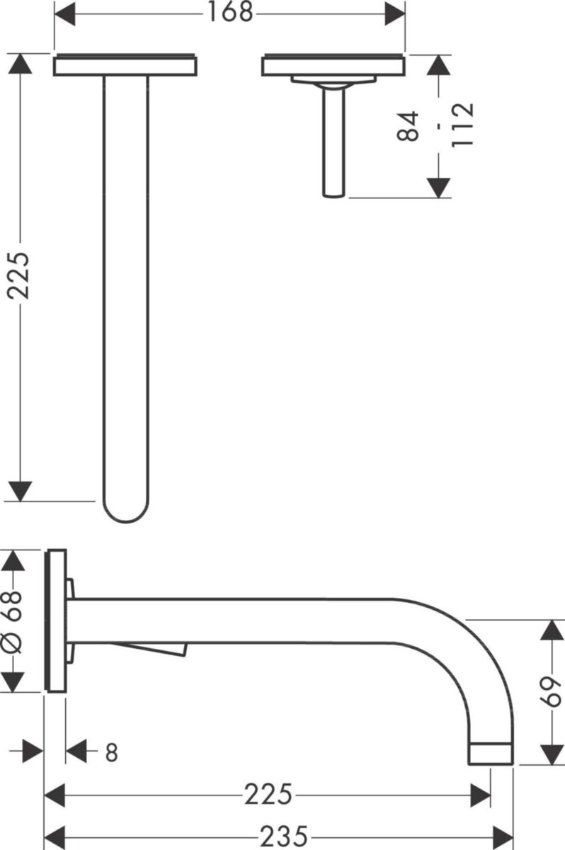 Mitigeur de lavabo encastré mural Uno² avec rosaces bec 225 mm bonde à écoulement libre Réf. 38116990