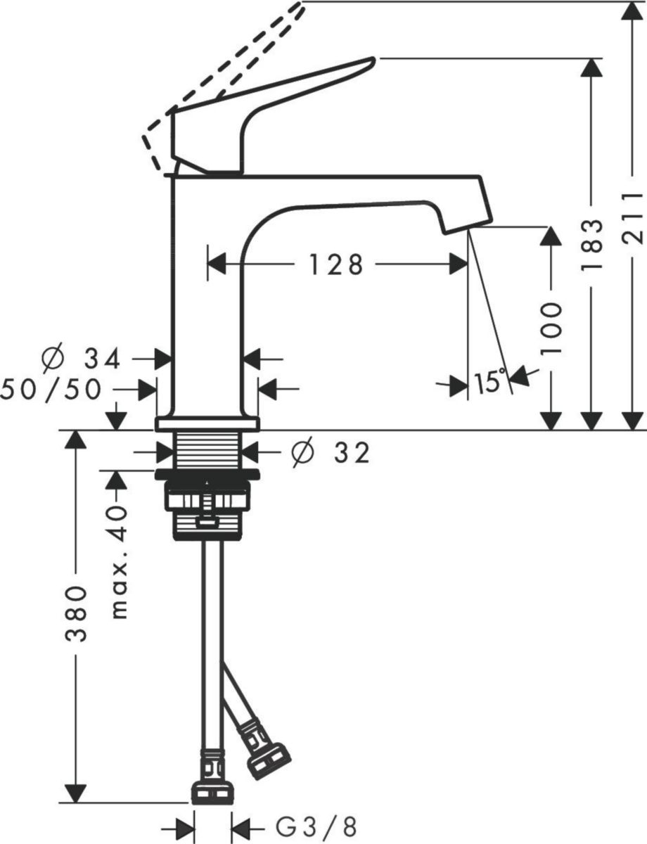 Mitigeur de lavabo AXOR Citterio M 100 sans tirette ni vidage, bronze brossé Réf : 34017140