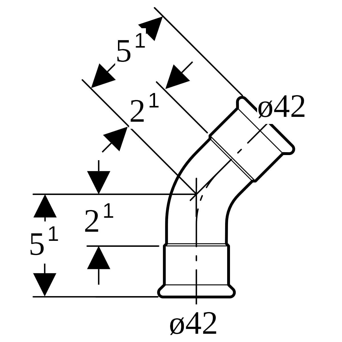 Coude 45° acier carbone D42mm Réf 23607