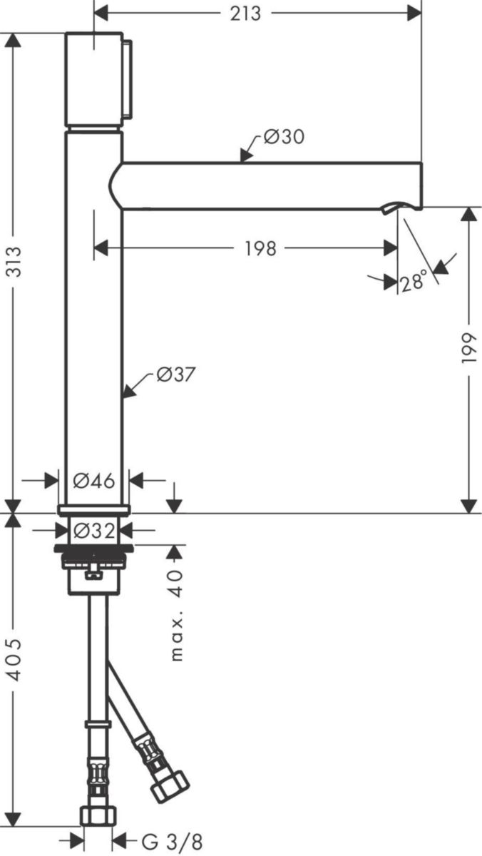 Mitigeur de lavabo AXOR Uno Select 200, bonde à écoulement libre, Aspect doré poli Réf : 45013990