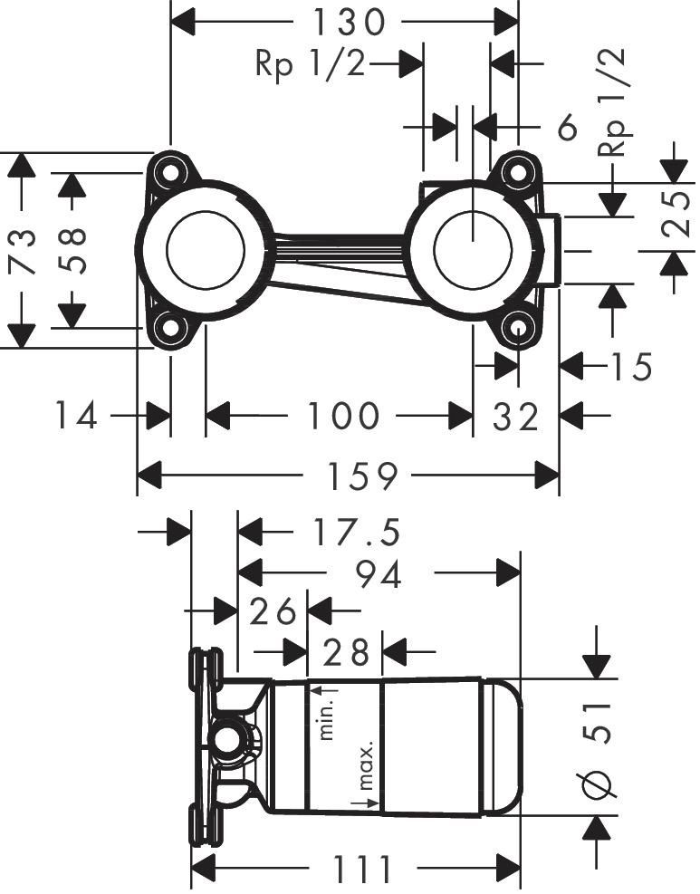 Corps encastrement pour mitigeur de lavabo encastré réf. 13622180