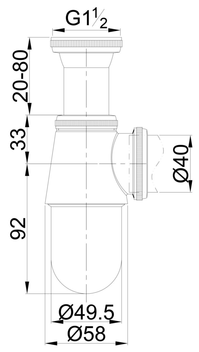 Siphon laiton chromé pour évier 40x49 Altech