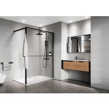 Paroi de douche fixe HWS avec porte-objets gauche verre transparent  90 cm profilés chrome réf : KUADHWSPO90S-1B