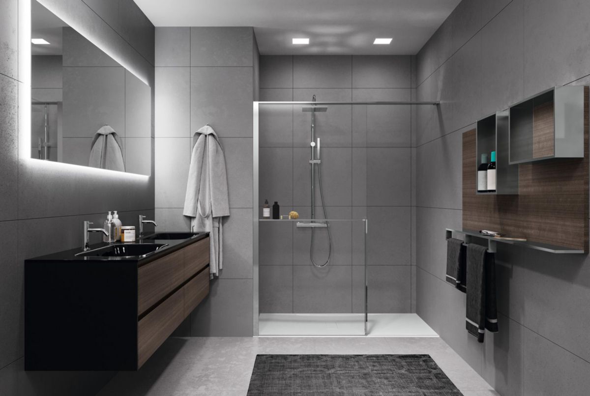 Paroi de douche KUADRA H en niche à droite 160 cm profilé noir réf : KUADHN160D-1H