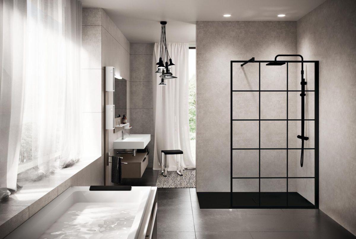 Parois de douche KUADRA h 90 ext.87-90 cm sérigraphié square noir réf : KUADH90-81H